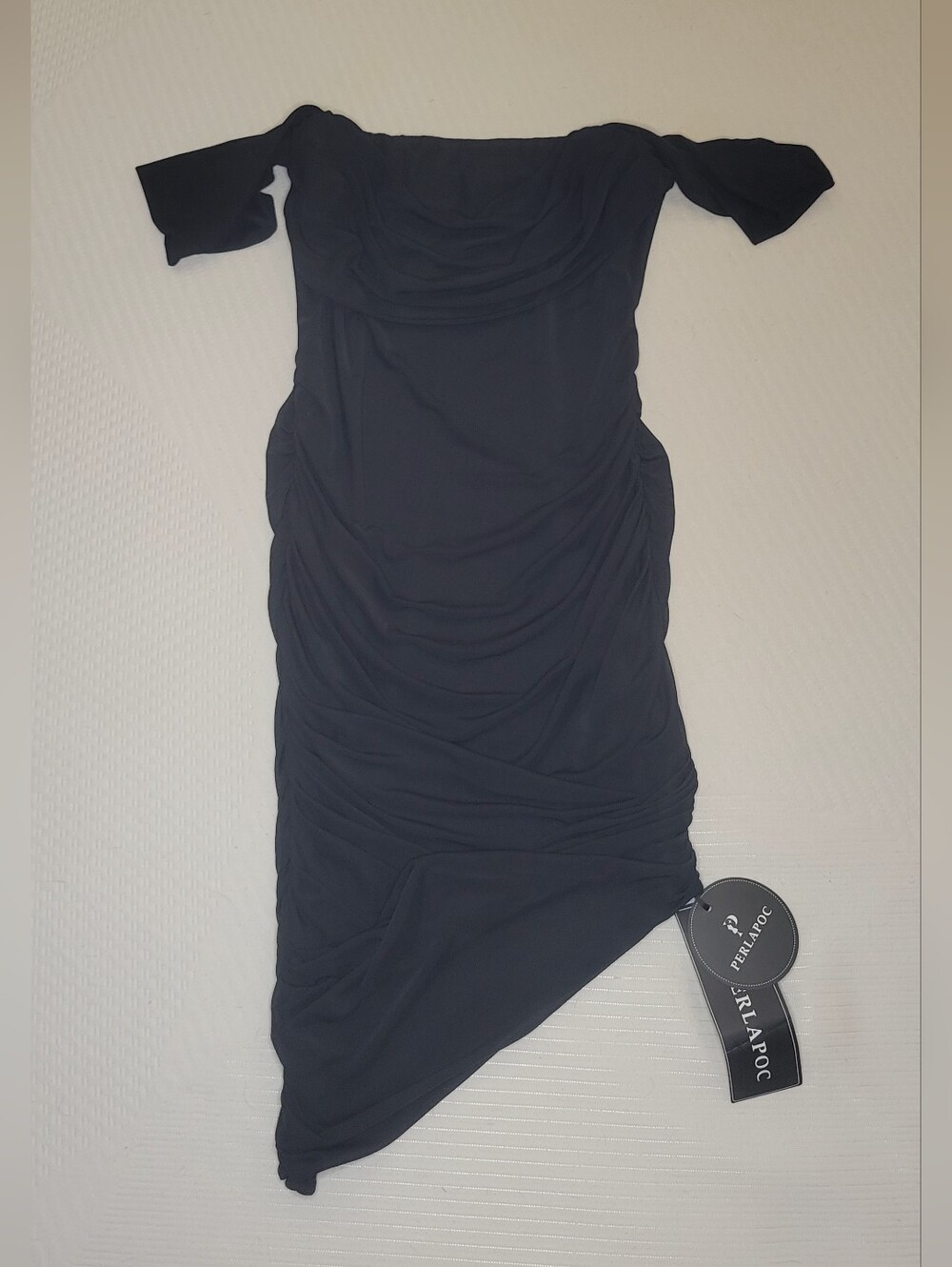 Off-Shoulder Black Ruched Women’s Dress Asymetrical